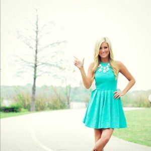 Green/blue dress with imprints