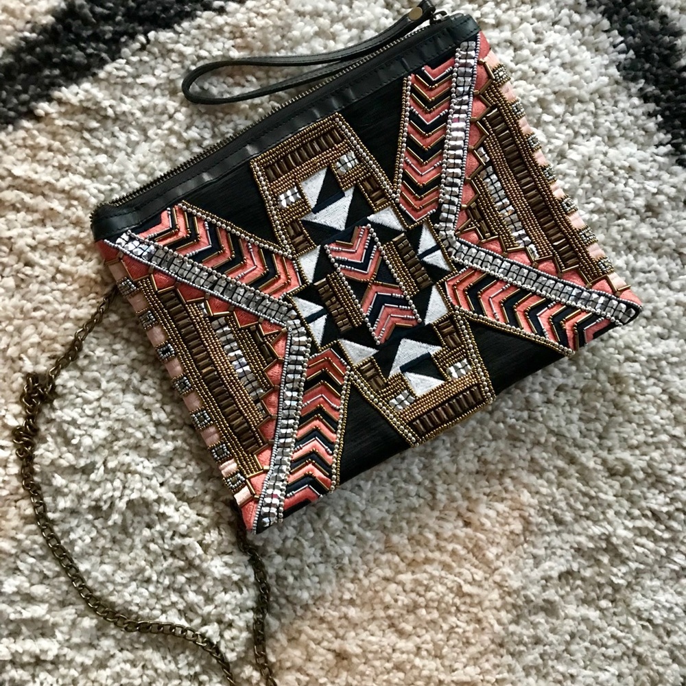 Aztec sequin beaded bag