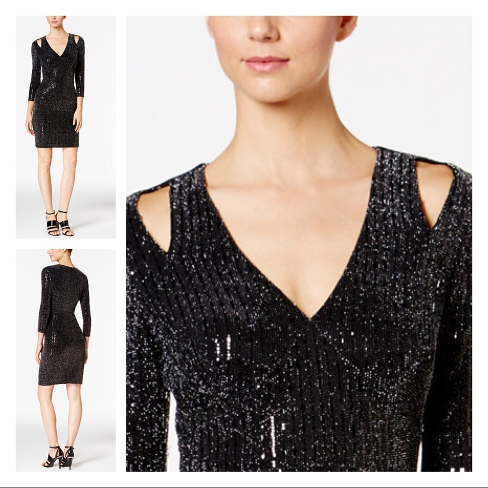 Calvin Klein Cut-Out Black Metallic Sequined Dress