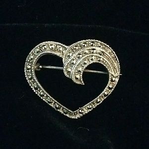 Vintage marcasite heart shapef brooch
