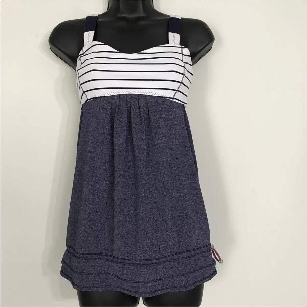 LULULEMON Run Back On Track Tank Navy Blue White 6
