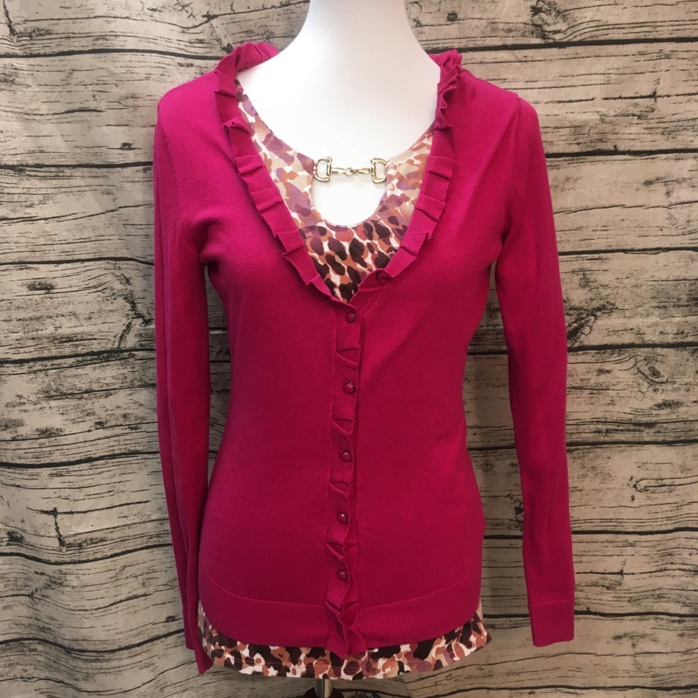 New York & Co Pink Ruffle Edge Cardigan Sz S