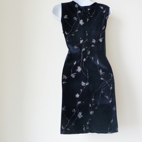 Velour Black Sparkle Vintage 2 pieces Long Jacket & Sleeveless Dress Petite Sz 8 - Picture 2 of 16