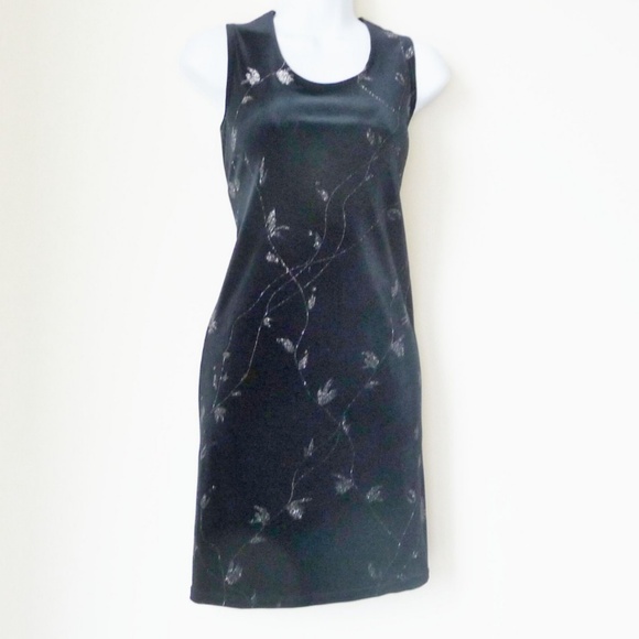 Velour Black Sparkle Vintage 2 pieces Long Jacket & Sleeveless Dress Petite Sz 8 - Picture 3 of 16