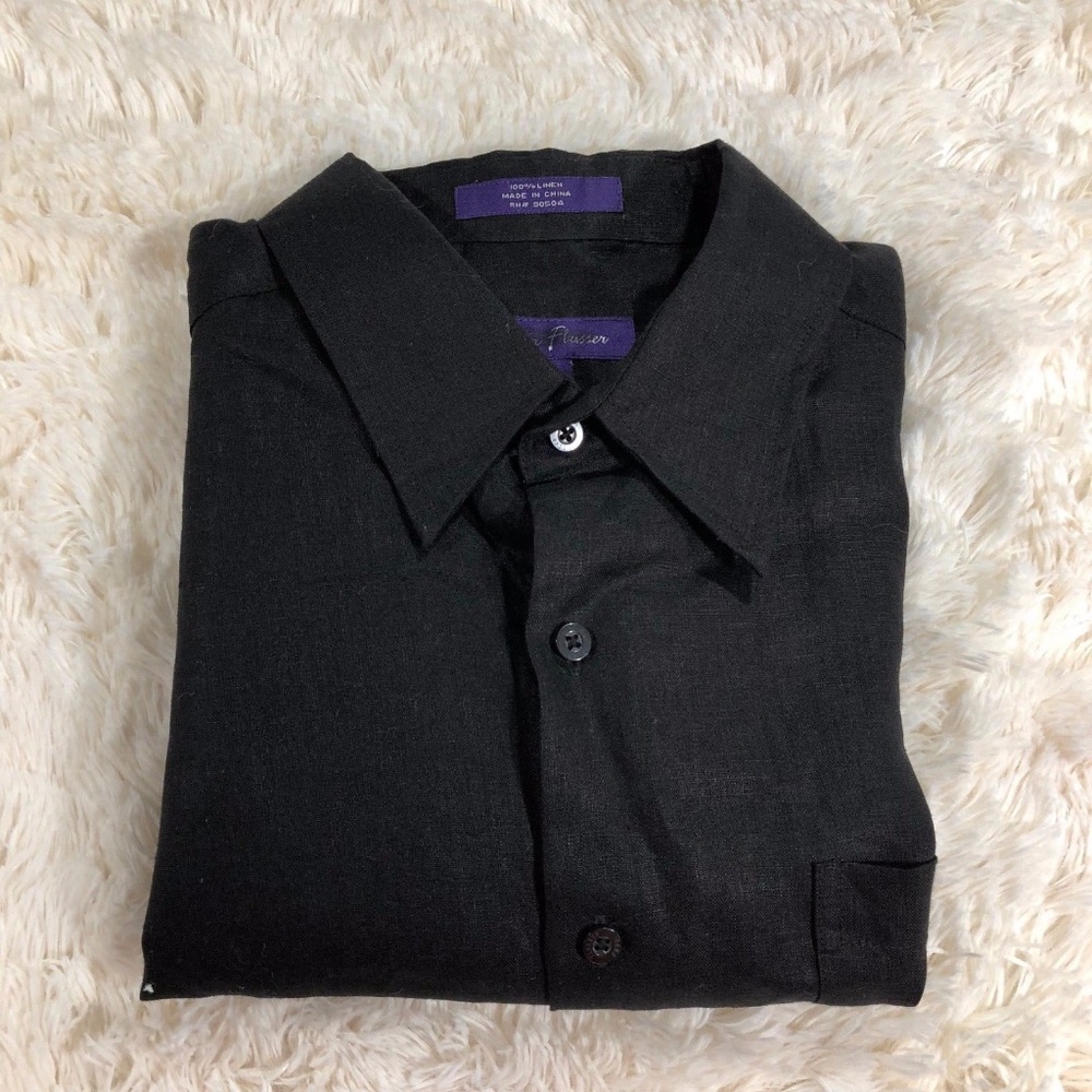 Alan Flusser Medium Black 100% Linen Dress Shirt