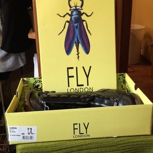 Fly London black leather "Lada" zip up boots NIB