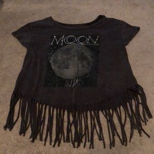 Crop shirt with strings on bottom