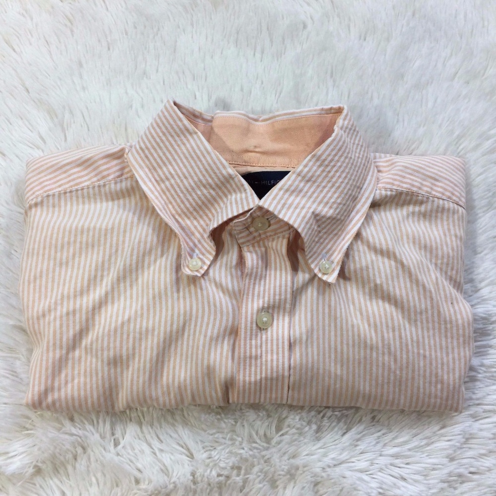 Tommy Hilfiger Large Orange Striped Casual Shirt