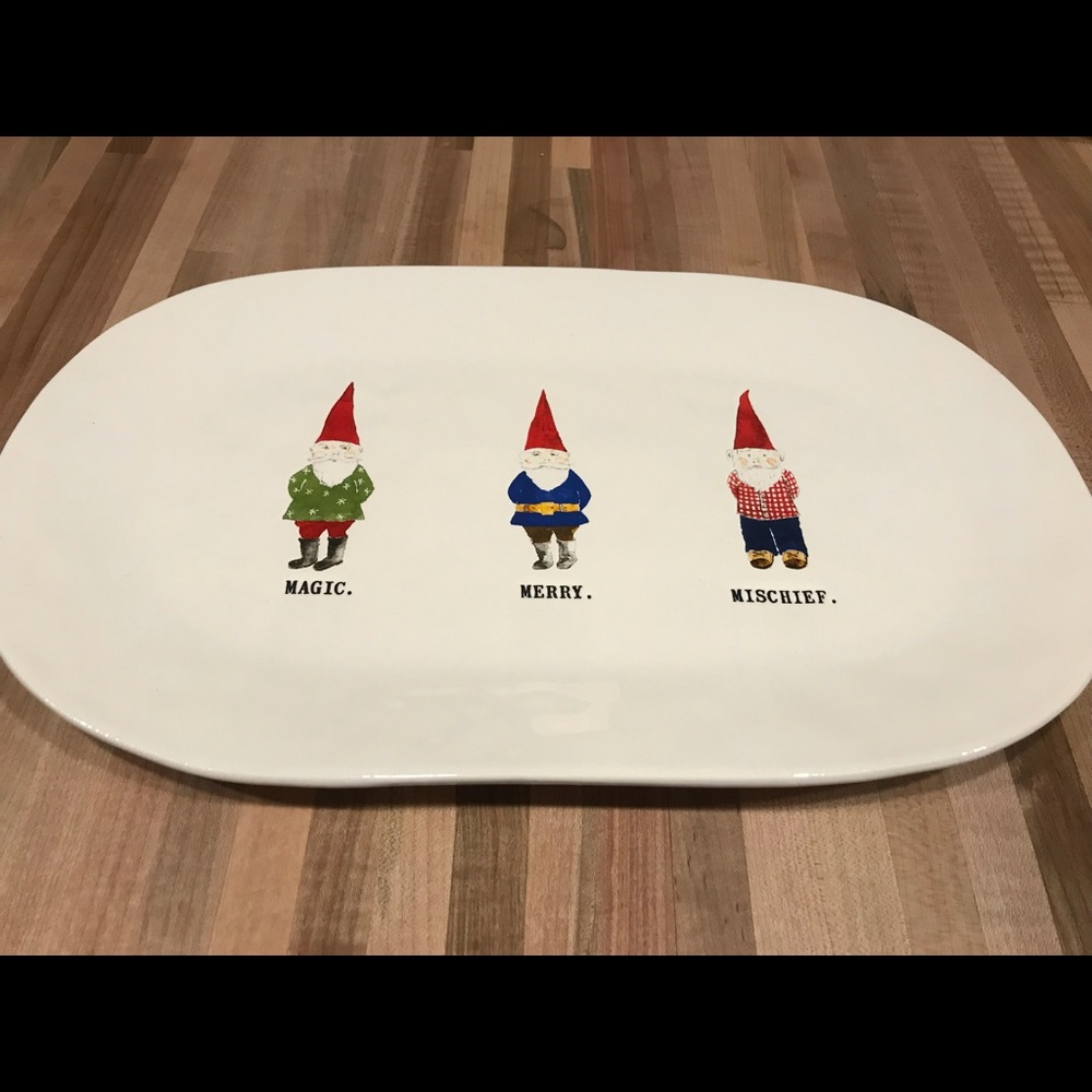 Rae Dunn Christmas Elf Gnome Plate Platter Clay