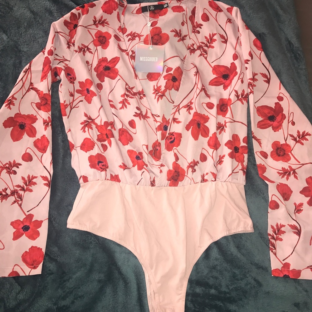 Tall Pink Poppy Print Bodysuit