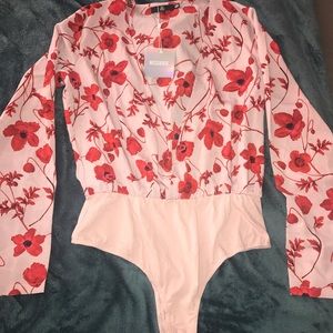 Tall Pink Poppy Print Bodysuit