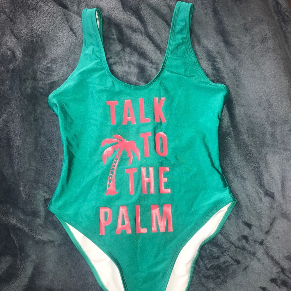 Green Slogan Swimsuit