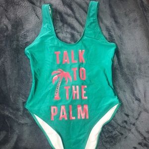 Green Slogan Swimsuit