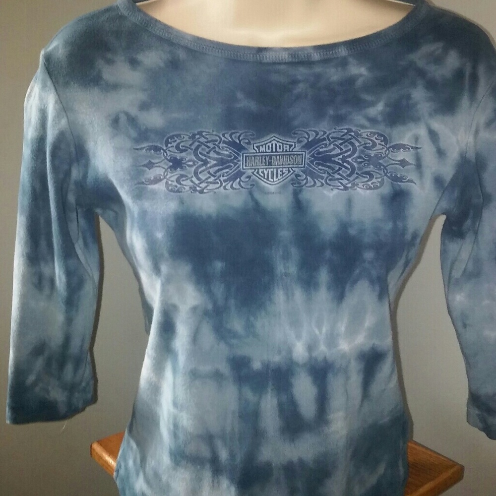 Tie dye harley top from Blue Springs Mo. on back