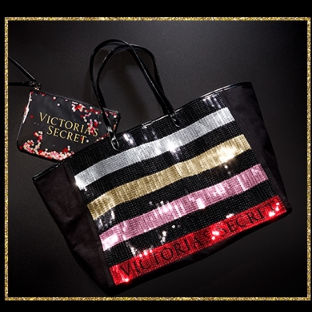 Oversized VS Sequin Bag with Matching Pouch