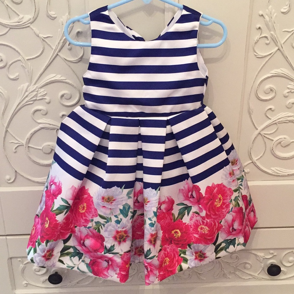 Blue & White stripe toddler dress size 2T