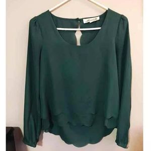Green Open Back Scallop Blouse