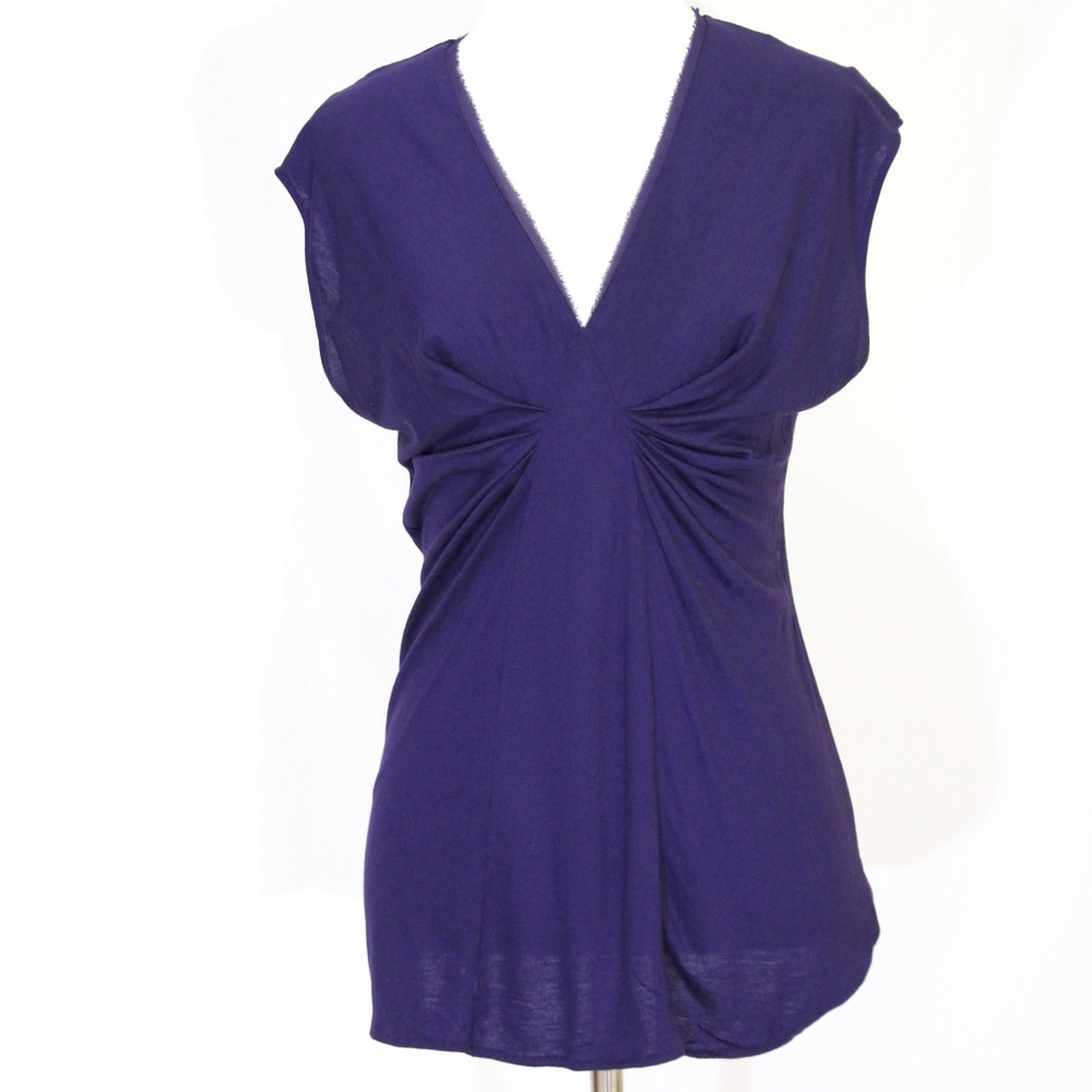 Sheer fringe trim shirt with rushed bust