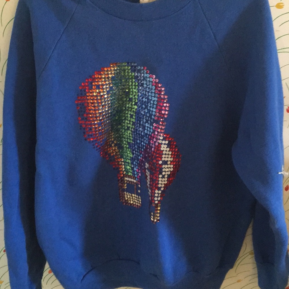 VINTAGE HANDMADE SWEATSHIRT WSEQUIN HOT AIR BALLON