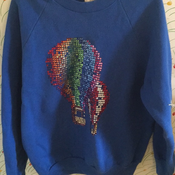 VINTAGE HANDMADE SWEATSHIRT WSEQUIN HOT AIR BALLON - Picture 1 of 2