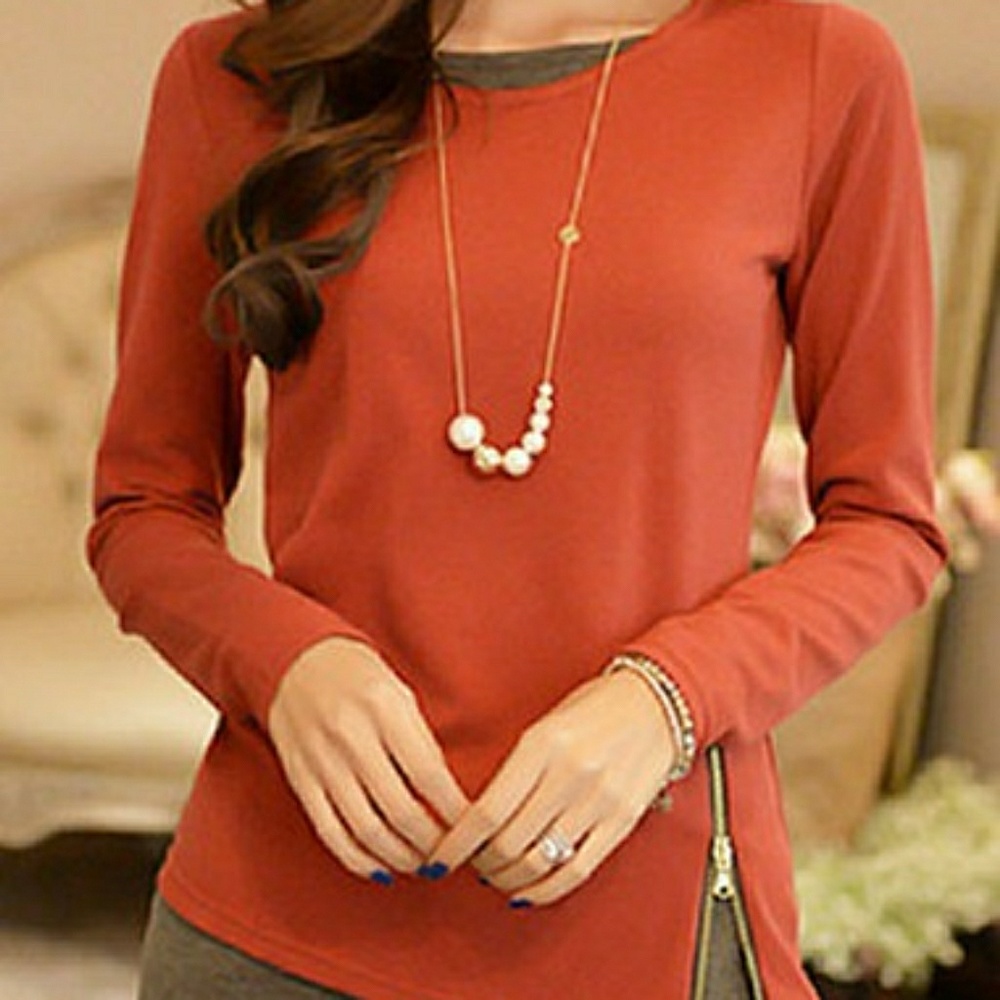 Zip Design Faux Two Piece T Shirt