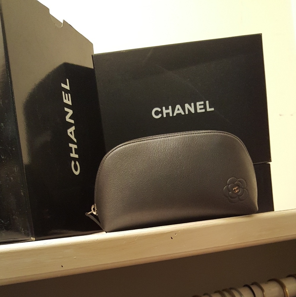 Silver leather Chanel cosmetic case