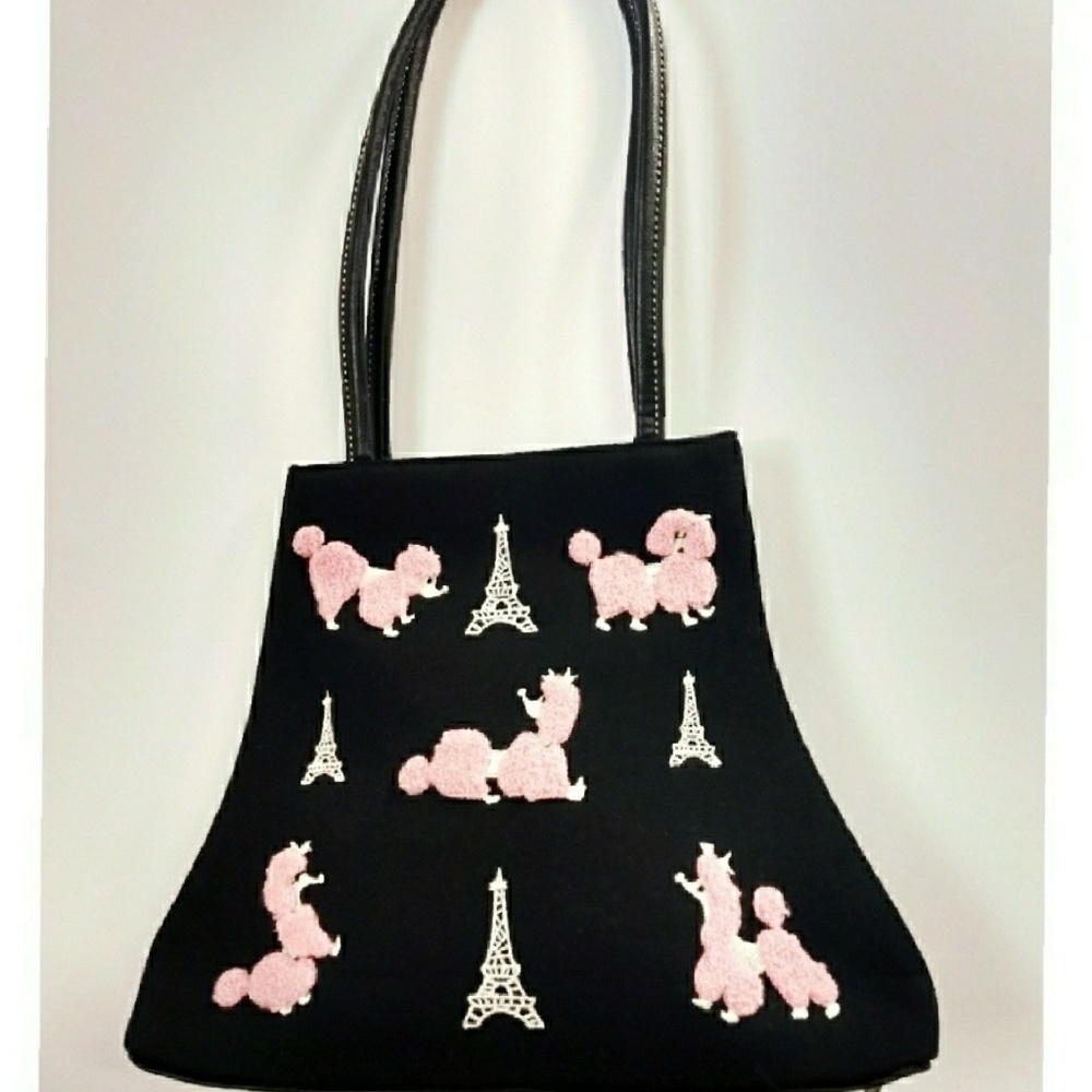 Black canvas purse with poodle embellishment