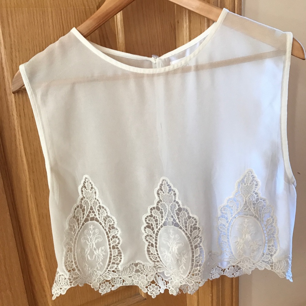 Tobi Really Pretty Sheer Top with Lace Embroidery