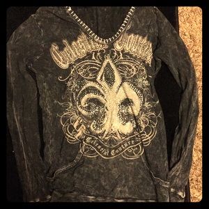 Rhinestone hooded shirt