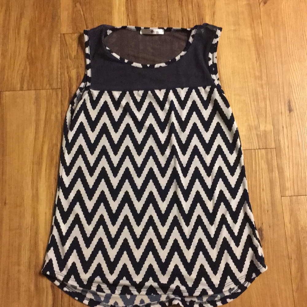 Chevron patterned top with sheer upper