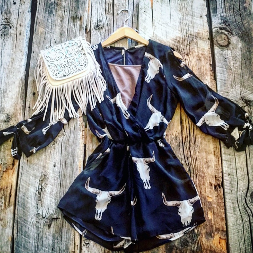 Navy Bull Head Romper