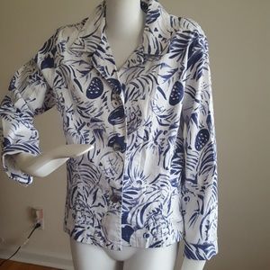 Chico's Button front Blue print womens Top Blouse