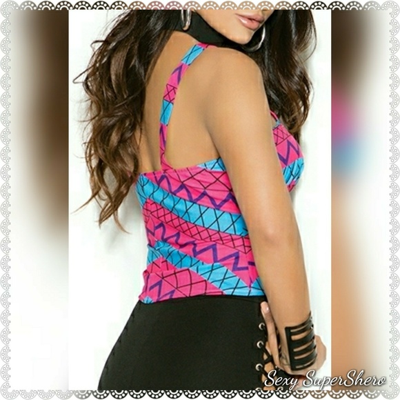 π£SALE Festival Tribal Print Zipper Bustier Crop - Picture 3 of 4