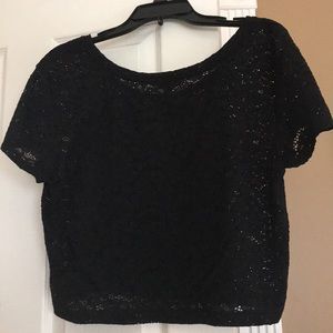 Boxy crop top black lace from express