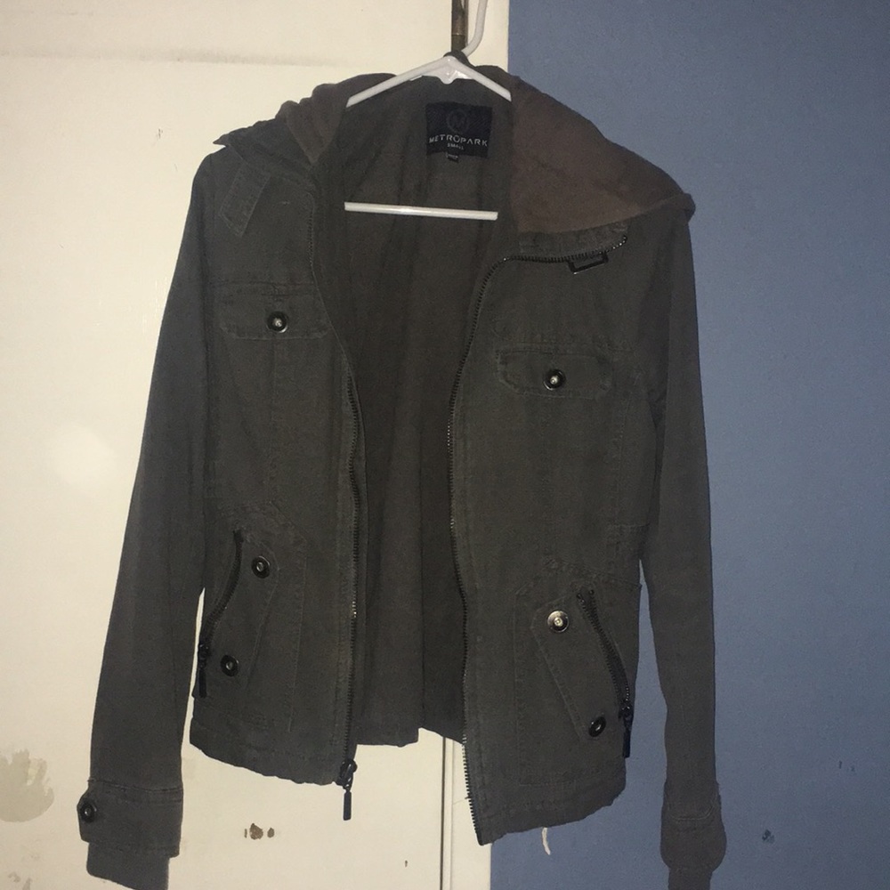 Gray hooded jacket