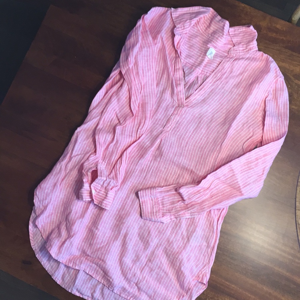 pink striped Boyfriend linen tunic