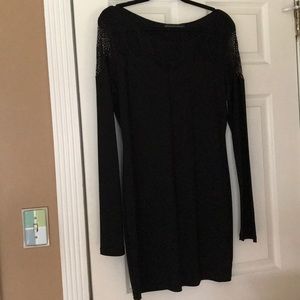 Black long sleeve semi mesh bodycon mini dress