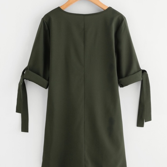 NWT Army Green Dip Hem Dress with Tie Sides 👗 - Picture 2 of 4