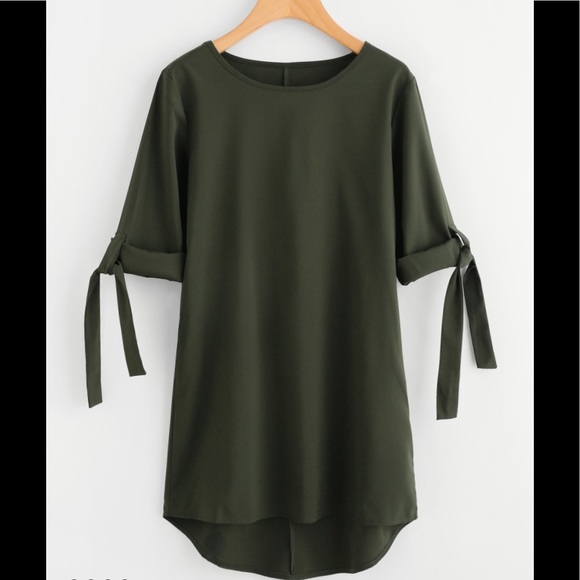 NWT Army Green Dip Hem Dress with Tie Sides 👗 - Picture 1 of 4