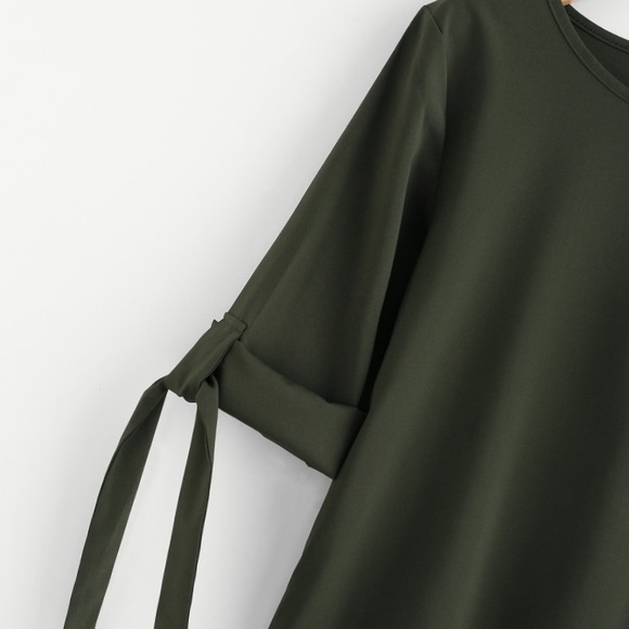 NWT Army Green Dip Hem Dress with Tie Sides 👗 - Picture 3 of 4