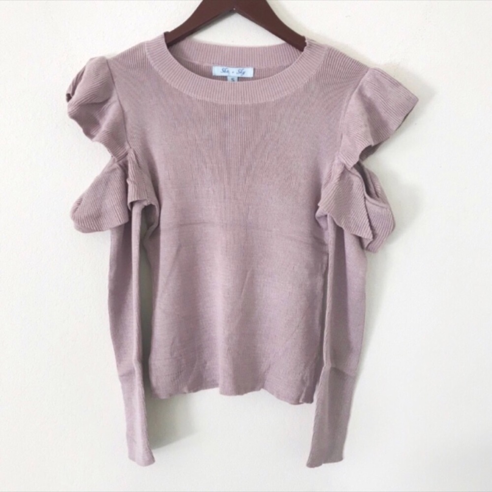 cutout ruffle shoulder soft top - Picture 3 of 5