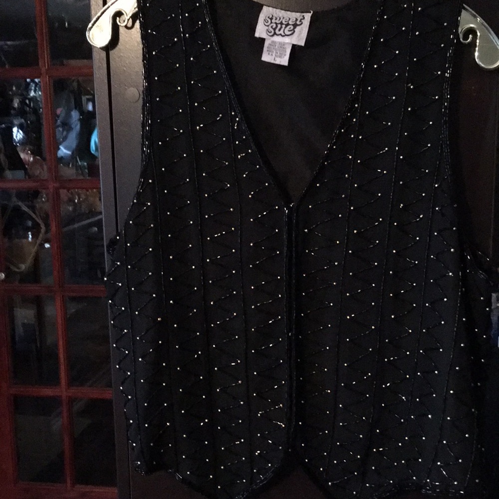 Black beaded vest with gold beads