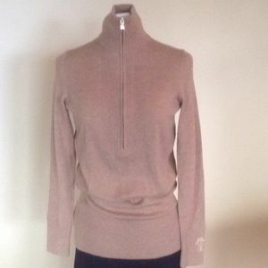 TORI BURCH LONG TUNIC  ZIP TURTLENECK CAMEL  SMALL