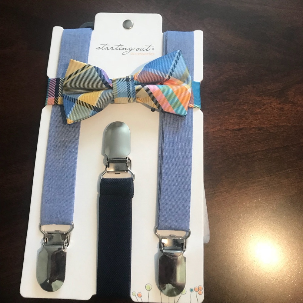 One size boys bow tie and suspenders set