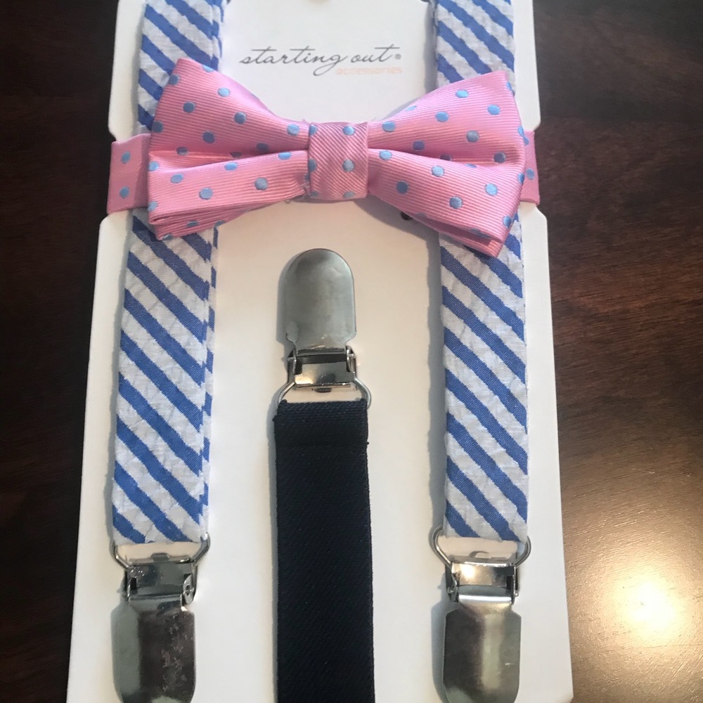 One size boys bow tie and suspenders set