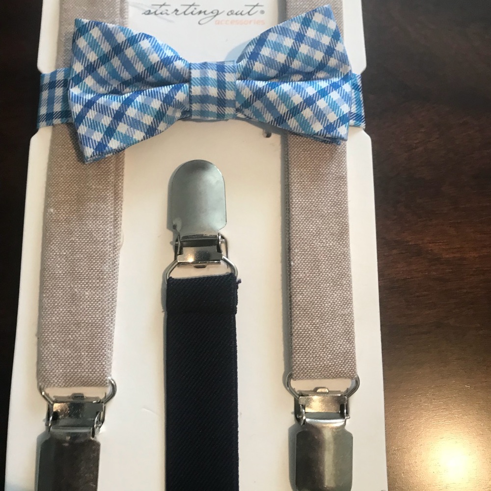 One size boys bow tie and suspenders set
