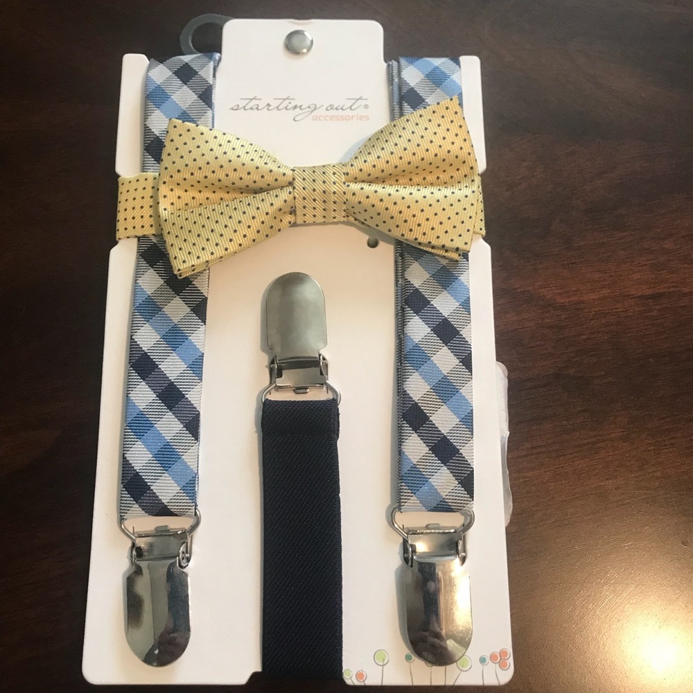 One size boys bow tie and suspenders set
