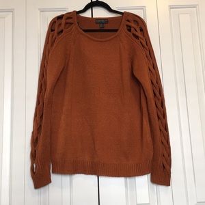 Forever 21 + rust knit sweater with open sleeve