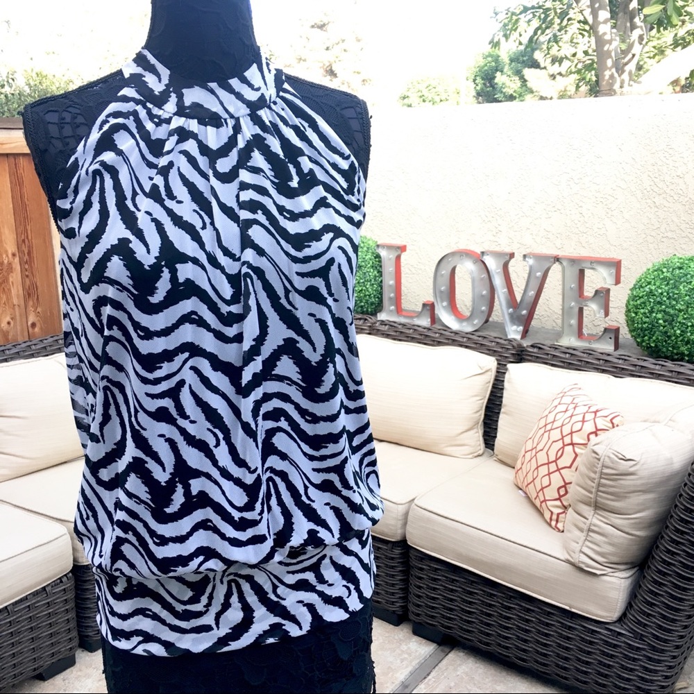 K Cole Zebra print Sleeveless High Neck Halter