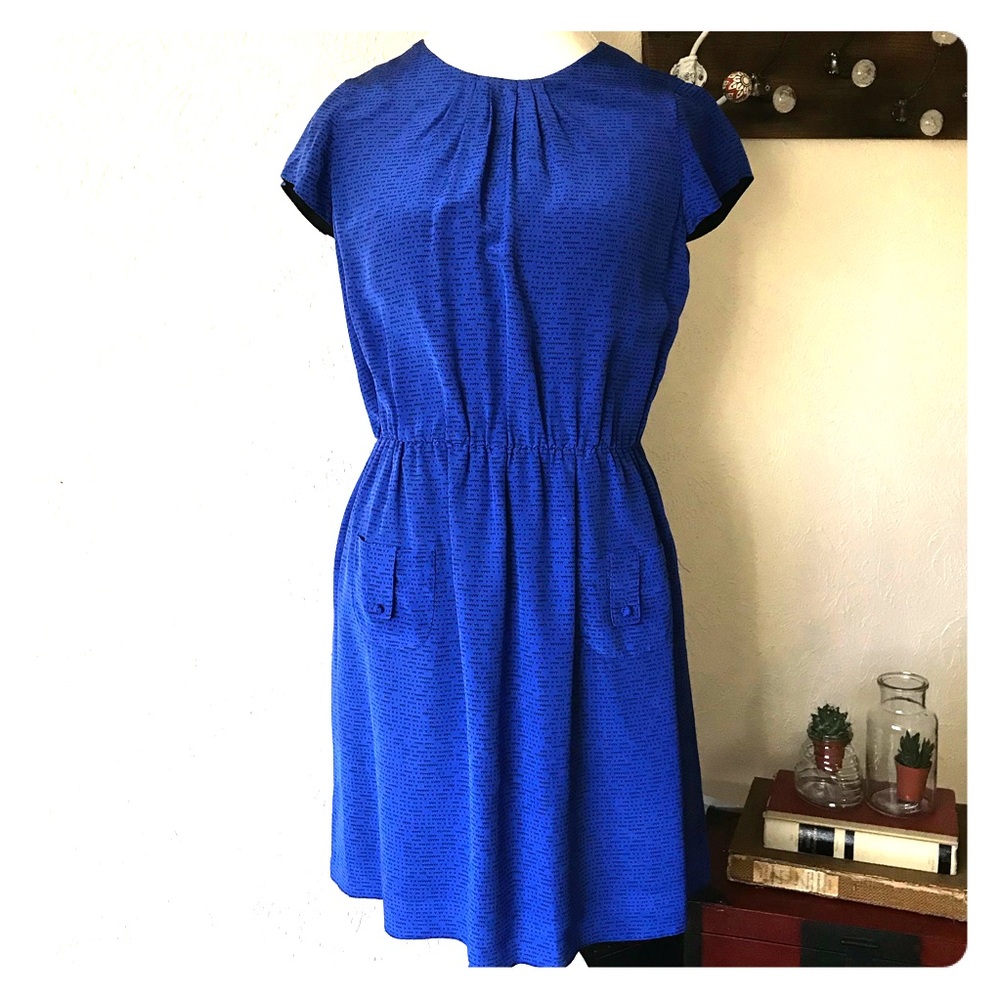 ❤️Gryphon Blue Silk Cap Sleeved Dress 50’s